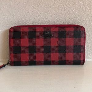 coach plaid long wallet ruby antique nickel